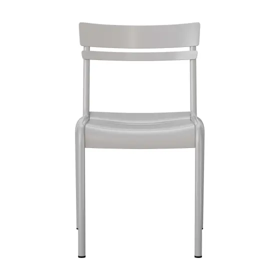 Emma and Oliver Rennes Armless Powder Coated Steel Stacking Dining Chair with 2 Slat Back for Indoor-Outdoor Use Silver {3}