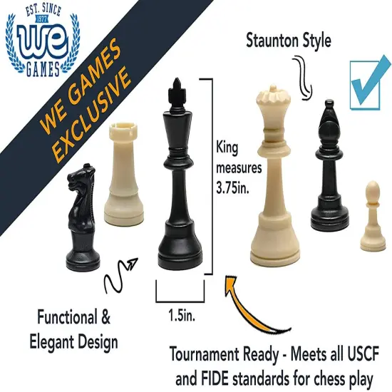 WE Games Plastic Staunton Tournament Chess Pieces, 3.75 in King {2}