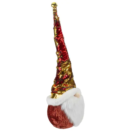Northlight Santa Gnome Head with Sequined Jingle Bell Hat Christmas Decoration - 20" - Gold and Red {5}