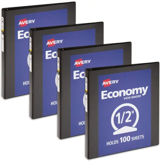 Avery Economy View 3 Ring Binder, 1/2 Inch Round Rings, 4 Black Binders (05705) {1}