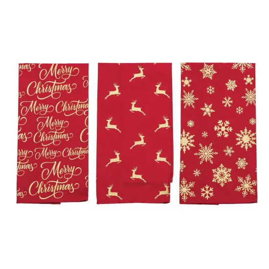 Glistening Gold Printed Kitchen Towel Set of 3 {1}