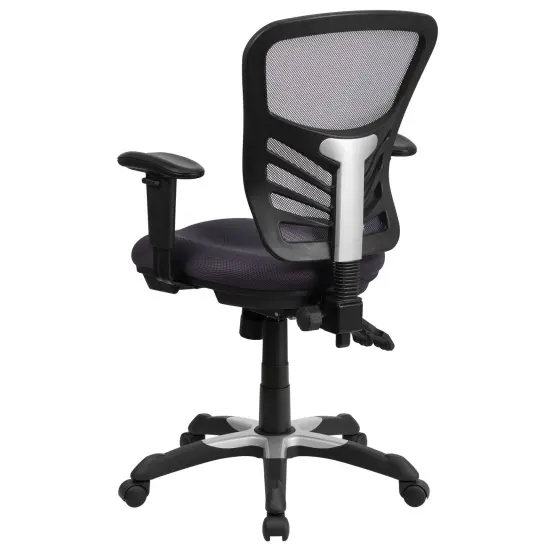 Emma and Oliver Mid-Back Mesh Triple Paddle Swivel Ergonomic Office Chair with Adjustable Arms Dark Gray {4}