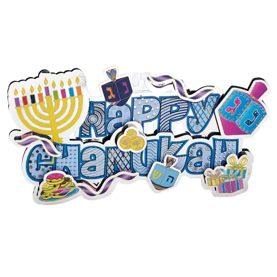 Rite Lite 14.5" Silver and Blue 'Happy Hanukkah' 3-D Glittered Hanging Decor {1}