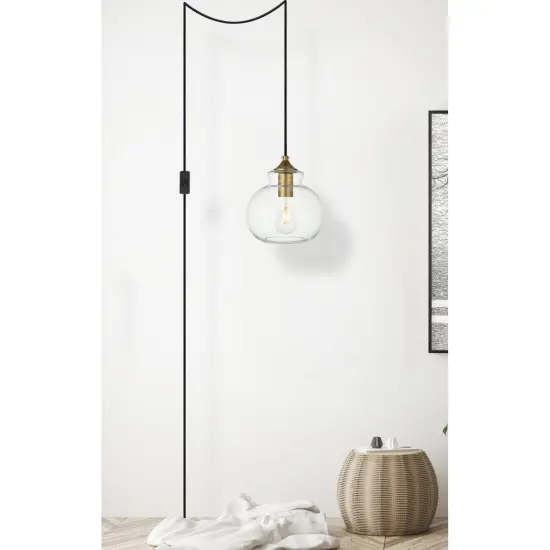 Destry 1 Light brass plug-in Pendant With Clear Glass {6}
