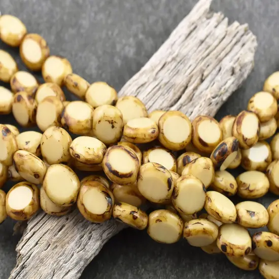 *17* 12x10mm Beige Travertine Table Cut Oval Beads {3}