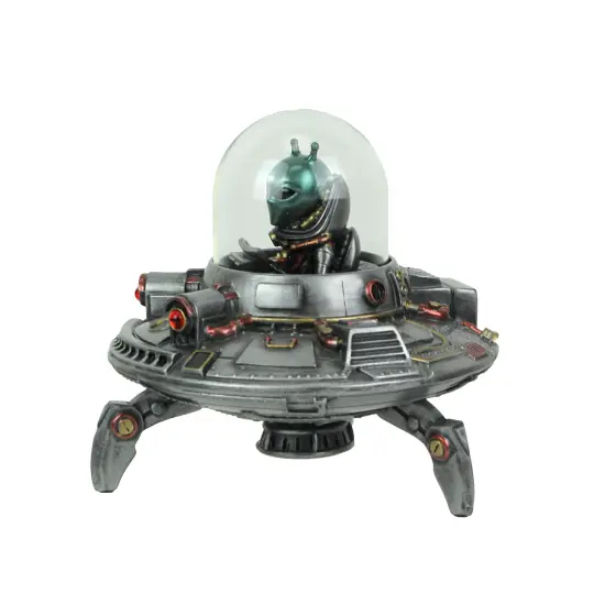 Luminescence Visitor UFO Flying Saucer Hand Painted Pewter Finish Statue {3}