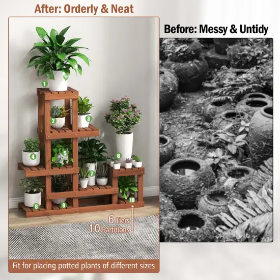 Costway Multi-layer Wood Plant Stand Flower Shelf Rack with High Low Structure {5}