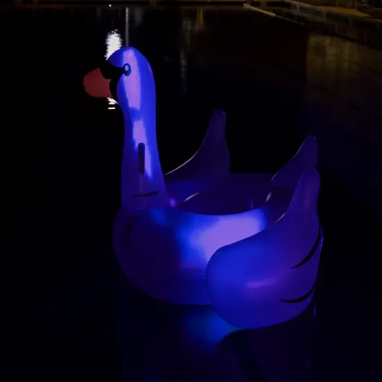 Swim Central Inflatable LED Lighted Color Changing Swimming Pool Ride-On Swan Float Lounger - 75" White {5}