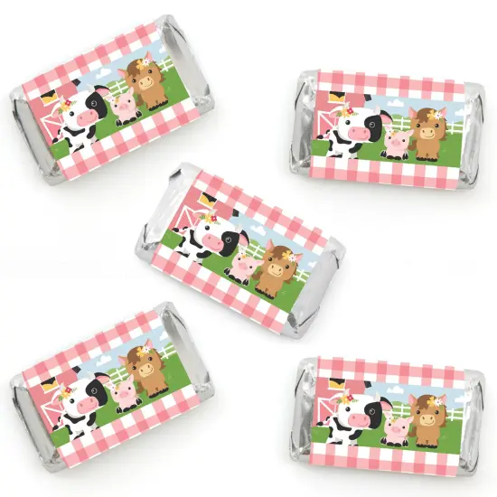 Big Dot of Happiness Girl Farm Animals - Mini Candy Bar Wrapper Stickers - Pink Barnyard Baby Shower or Birthday Party Small Favors - 40 Count {1}