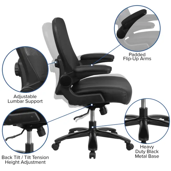 Emma and Oliver Big & Tall 500 lb. Rated Mesh Executive Ergonomic Office Chair with Lumbar BlackLeaSoft/Mesh {2}