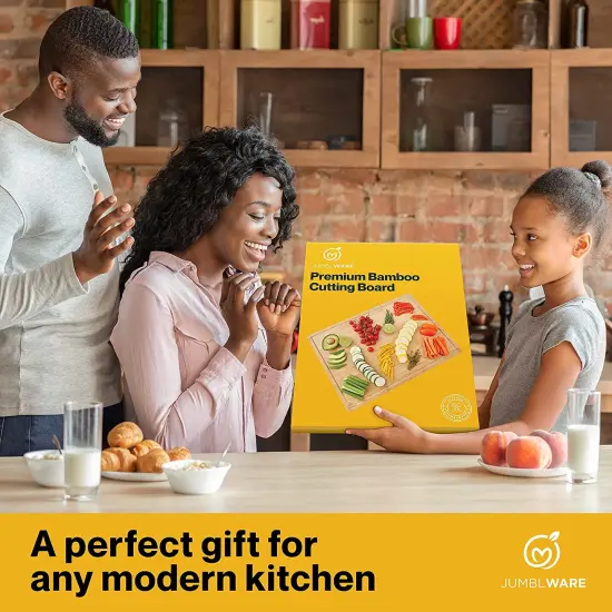 JumblWare Bamboo Cutting Board, 18x24" Large Wooden Chopping Block Tray with Handles {2}