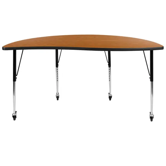 Emma and Oliver Mobile 60" Half Circle Wave Flexible Collaborative Adjustable Height Activity Table Oak {5}