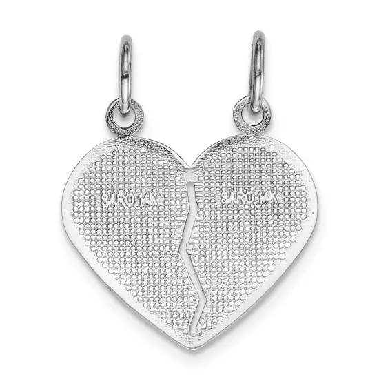 14k White Gold Textured Daughter Mom Heart Charm Jewerly 23mm x 18mm {4}