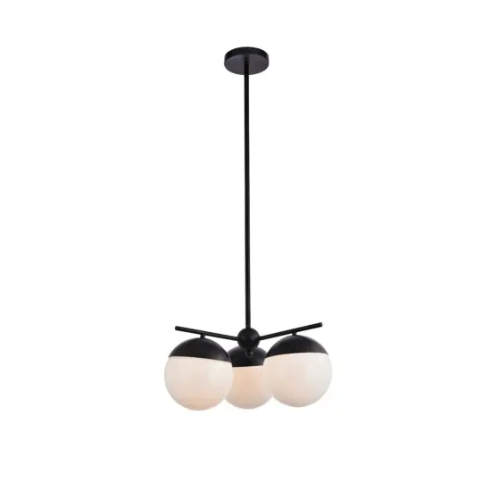 Eclipse 3 Lights Black Pendant With Frosted White Glass {1}