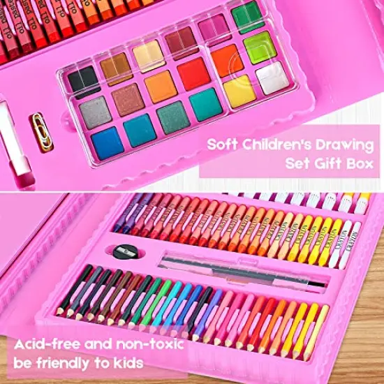 Art Kit, Supplies Drawing Kits, Arts and Crafts for Kids, Gifts Teen Girls Boys 6-8-9-12, Set Case with Trifold Easel, Sketch Pad, Coloring Book, Pastels, Crayons, Pencils {6}