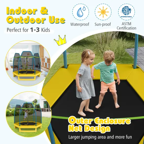 Mini Trampoline for Kids with Safety Net Foam Poles Steel Frame Bounce Jumper for Indoor Outdoor Green and Yellow {5}