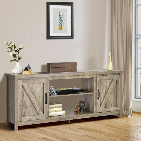 59 Inches TV Media Console Table with 2 Storage Cabinet and Adjustable Removable Shelf Natural {3}