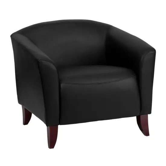 Emma and Oliver LeatherSoft Living Room/Reception Chair with Cherry Wood Feet Black {1}