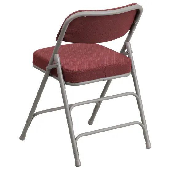 Emma and Oliver 2 Pack Premium Curved Triple Braced & Hinged Fabric Upholstered Metal Folding Chair Burgundy {4}