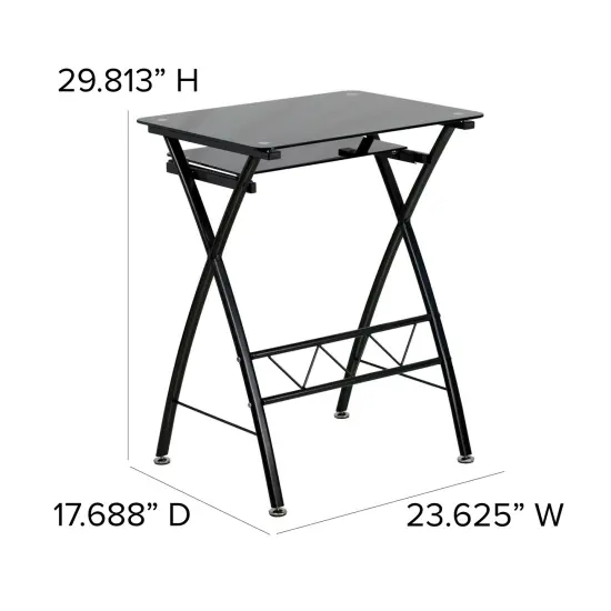 Emma and Oliver Tempered Glass Computer Desk with Pull-Out Keyboard Tray Black {5}