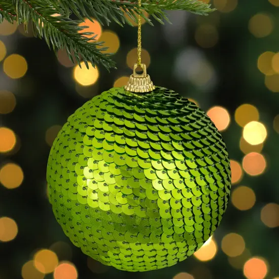 Northlight Kiwi Green Sequin Shatterproof Ball Christmas Ornament 3" {4}