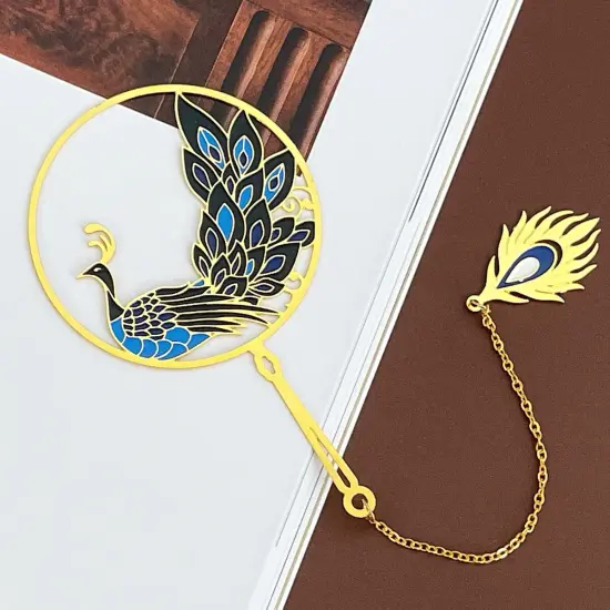 Wrapables Metallic Bookmark with Pendant for Book Lovers and Readers, Peacock {3}