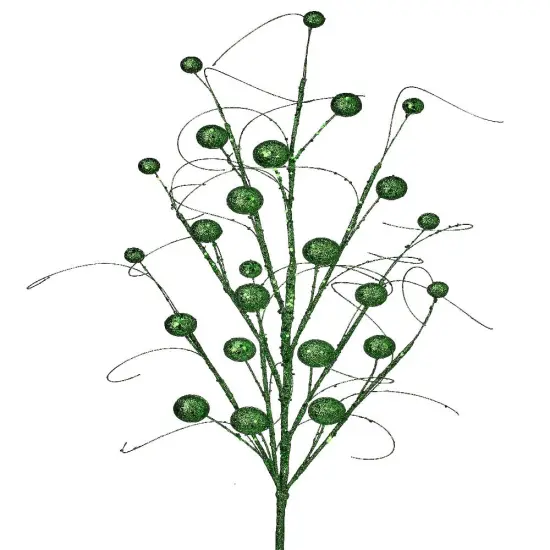 34" Green Glitter Sequin Wispy Ball Spray - Festive Christmas Decoration {1}