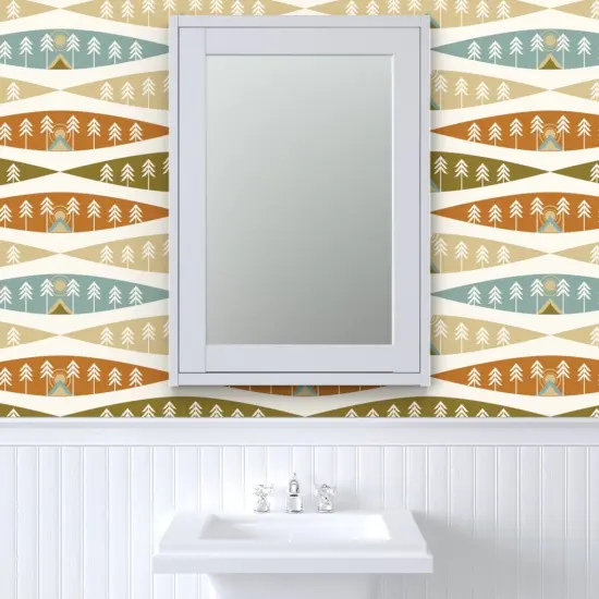 Peel & Stick Wallpaper 2FT Wide Camping Earth Tones Adventure Exploration Great Outdoors Tents Trees Nature Sunrise Sunset Red Beige Cozy Hygge Custom Removable Wallpaper by Spoonflower {6}