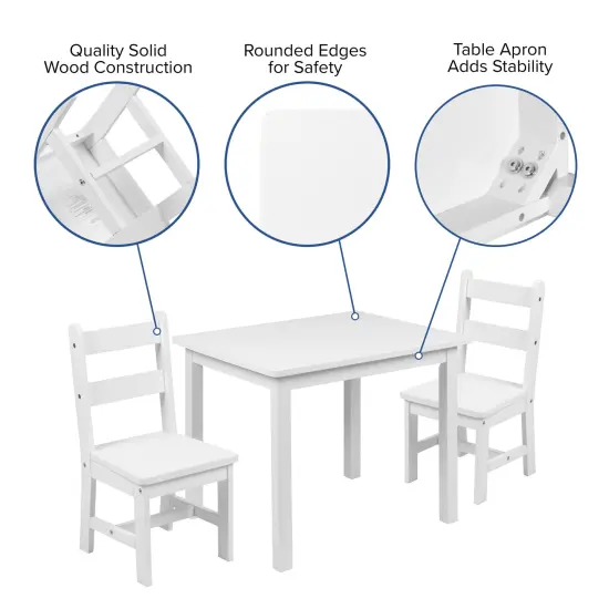 Emma and Oliver Kids 3 Piece Solid Hardwood Table and Chair Set for Playroom, Kitchen Gray {10}