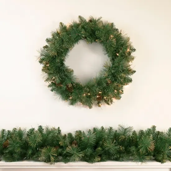 Northlight Pre-Lit Yorkshire Pine Artificial Christmas Wreath, 24-Inch, Clear Lights Green {3}