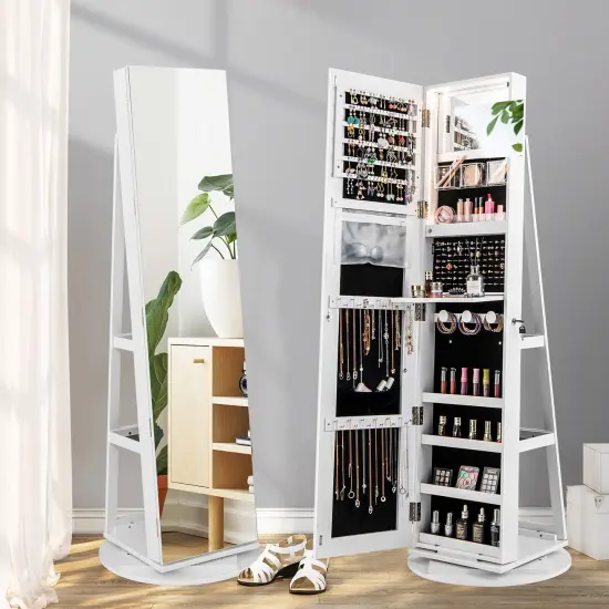 360 Degree Full Length Mirror Jewelry Armoire Cabinet with 3-Color LED Lights and Lockable Door White {2}