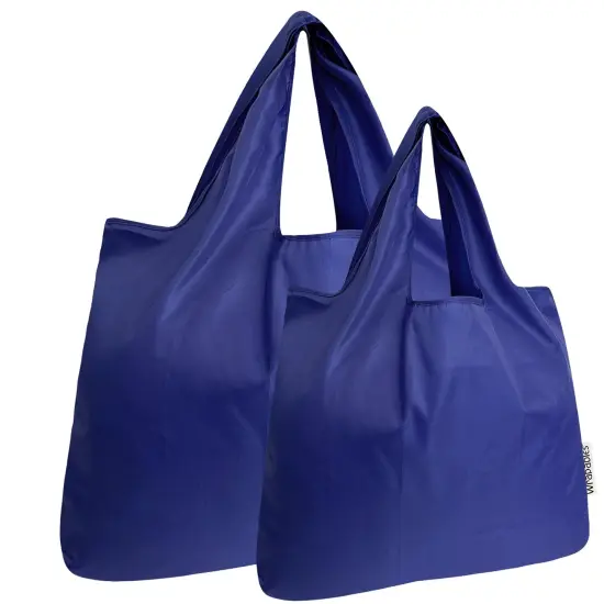 Wrapables Large & Small Foldable Tote Nylon Reusable Grocery Bags, Set of 2 Set of 2, Blue {1}