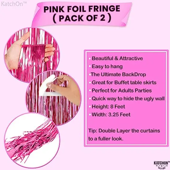 ExtraLarge Pink Backdrop 6.4x8 Feet, Pack of 2 - Pink Fringe Backdrop for Pink Party Decorations, Pink Foil Fringe Curtain, Pink Streamers, Pink Birthday Decorations {6}
