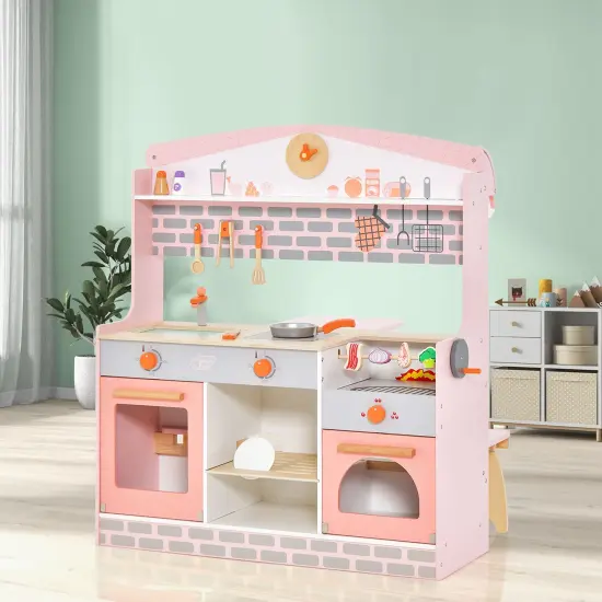 Costway 2 in 1 Kids Play Kitchen & Restaurant Double-Sided Pretend Playset with Canopy {2}