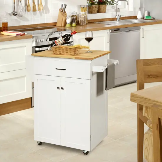 Utility Rolling Storage Cabinet Kitchen Island Cart with Adjustable Shelf White {2}