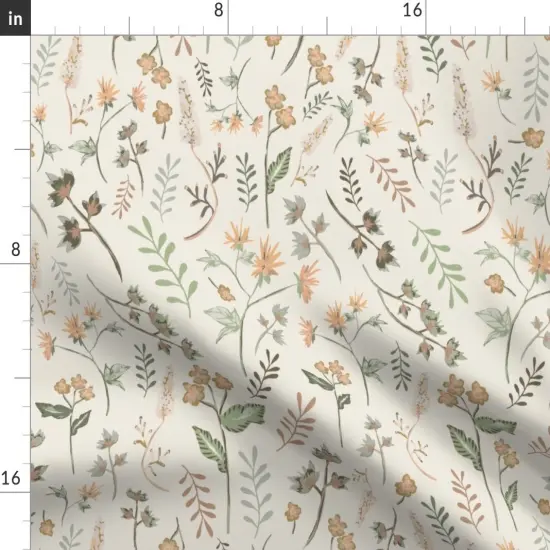 Various Fabrics by the Yard or Fat Quarter Sage Botanical Spring Floral Hand Drawn Garden Peach Green Beige Watercolor Meadow Custom Printed Fabric by Spoonflower {2}