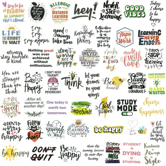 Wrapables Waterproof Vinyl Stickers for Water Bottles, Laptop, Phones, Skateboards, Decals for Teens, 100pcs Quotes {2}