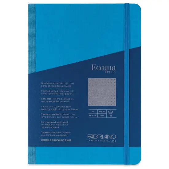 Fabriano Ecoqua Plus Fabric-Bound Notebook - Turquoise, 5-4/5" x 8-1/4", Dot Grid {1}