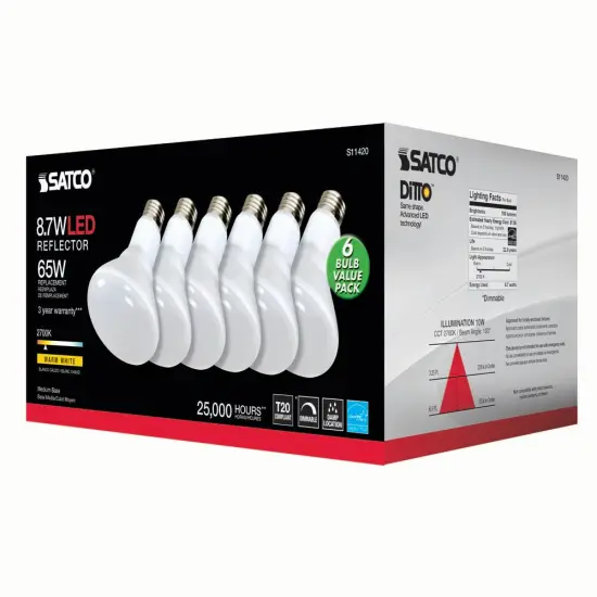 6Pk - Satco 8.7w 120v LED Bulb BR30 E26 Base 700lm 2700k Warm White - 65w-equiv {3}