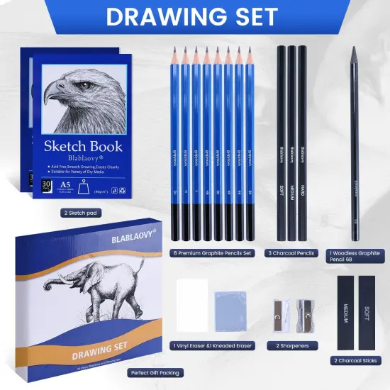 Drawing Kit with 2 Sketch Book, Sketching Pencils, Graphite Pencils, Charcoal Pencils, Art Kit for Artists Adults Teens Beginner Kid, Drawing Pencils for Sketching {1}