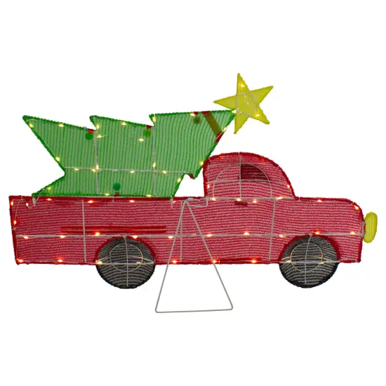 Northlight 36" LED Lighted Red Truck with Christmas Tree Outdoor Decoration {7}