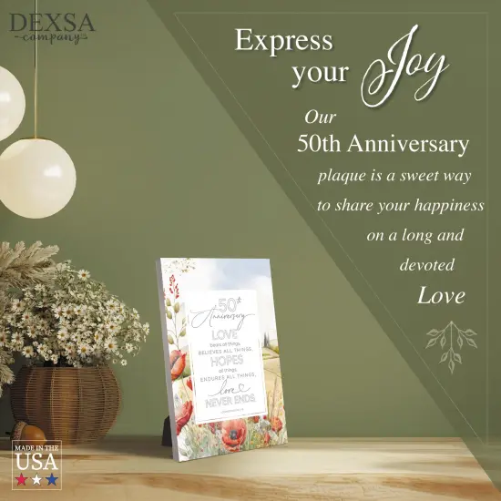 5oth Anniversary Wood Plaque with Easel and Hook Wall Tabletop Art - 6 inches x 9 inches {4}