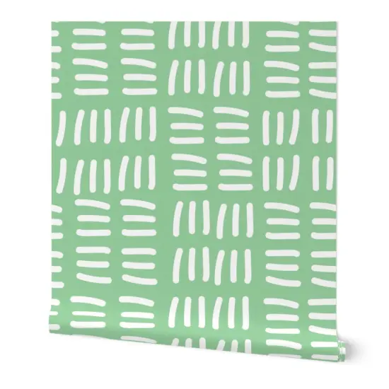 Peel & Stick Wallpaper 2FT Wide Modern Pastel Abstract Green Whimsical Geometric Lines Wavy Zigzag Custom Removable Wallpaper by Spoonflower {7}