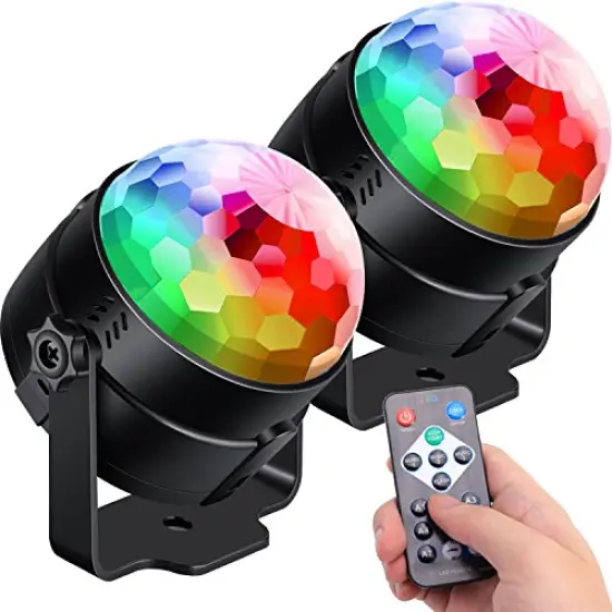 [2-Pack] RGB Disco Ball Lights with Remote Control, Sound Activated DJ Lighting, Strobe Lamps with 7 Modes for Home, Dance Parties, Bars, Karaoke, Christmas, Weddings, and Clubs {1}