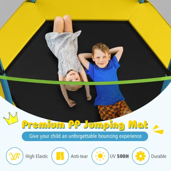 Mini Trampoline for Kids with Safety Net Foam Poles Steel Frame Bounce Jumper for Indoor Outdoor Green and Yellow {4}
