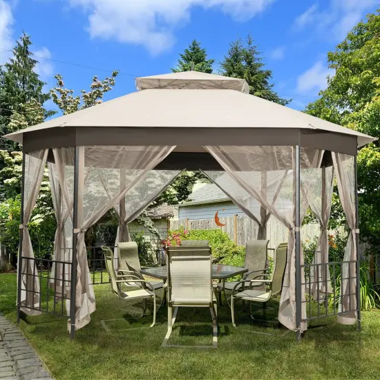10'x 12' Octagonal Patio Gazebo Beige {2}