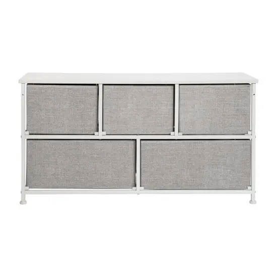 Emma and Oliver 5 Drawer Storage Chest with Wood Top & Dark Fabric Pull Drawers Black/Gray {9}