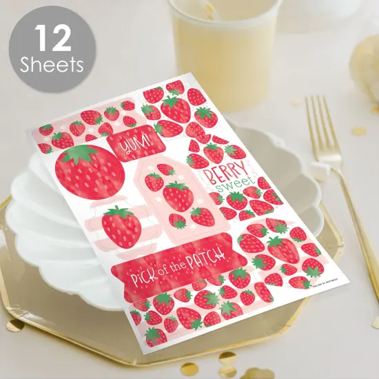 Big Dot of Happiness Berry Sweet Strawberry - Fruit Themed Birthday or Baby Shower Party Favor Sticker Set - 12 Sheets - 120 Stickers {3}