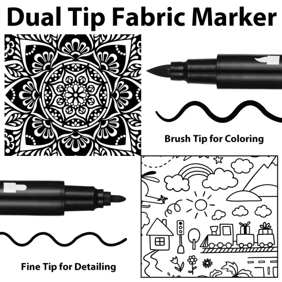 Black Fabric Markers - Dual-Tip Fabric Markers Permanent for Clothes - Non-Toxic Fabric Paint Pens for Personalizing Shirts Bags Hats Canvas, and Textiles {1}