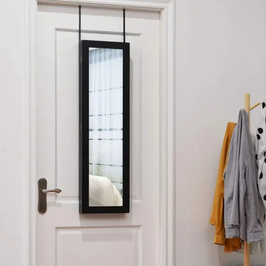 Full Length Mirror Jewelry Cabinet with Ring Slots and Necklace Hooks Coffee {2}